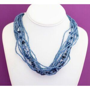 Vintage Blue Fuzzy Fancy Beaded Necklace 18 inch by Avon - V10